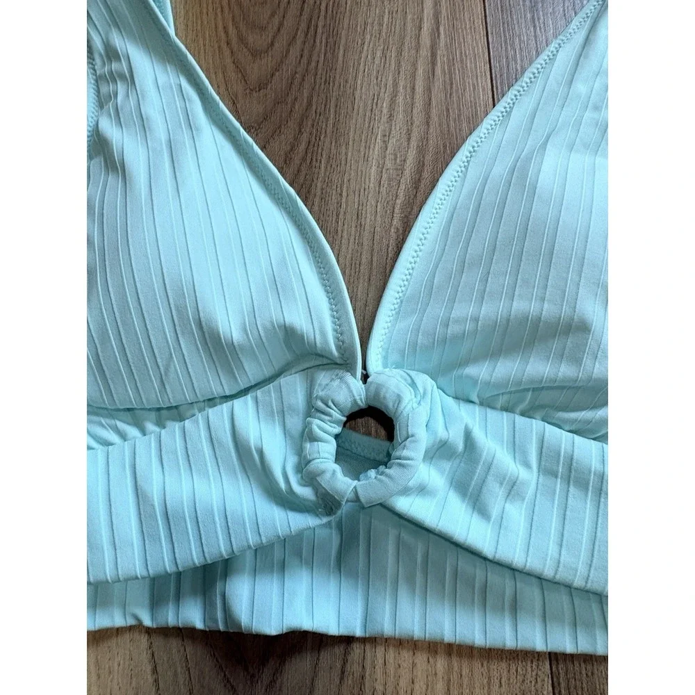 Aerie Scoop‎ Bikini Top Women's Large Light Teal Blue Padded Ribbed